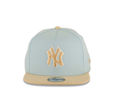 (Youth) New York Yankees New Era MLB 9FIFTY 950 Kid A-Frame Snapback Cap Hat Aqua Crown Khaki Visor Khaki/White Logo Gray UV