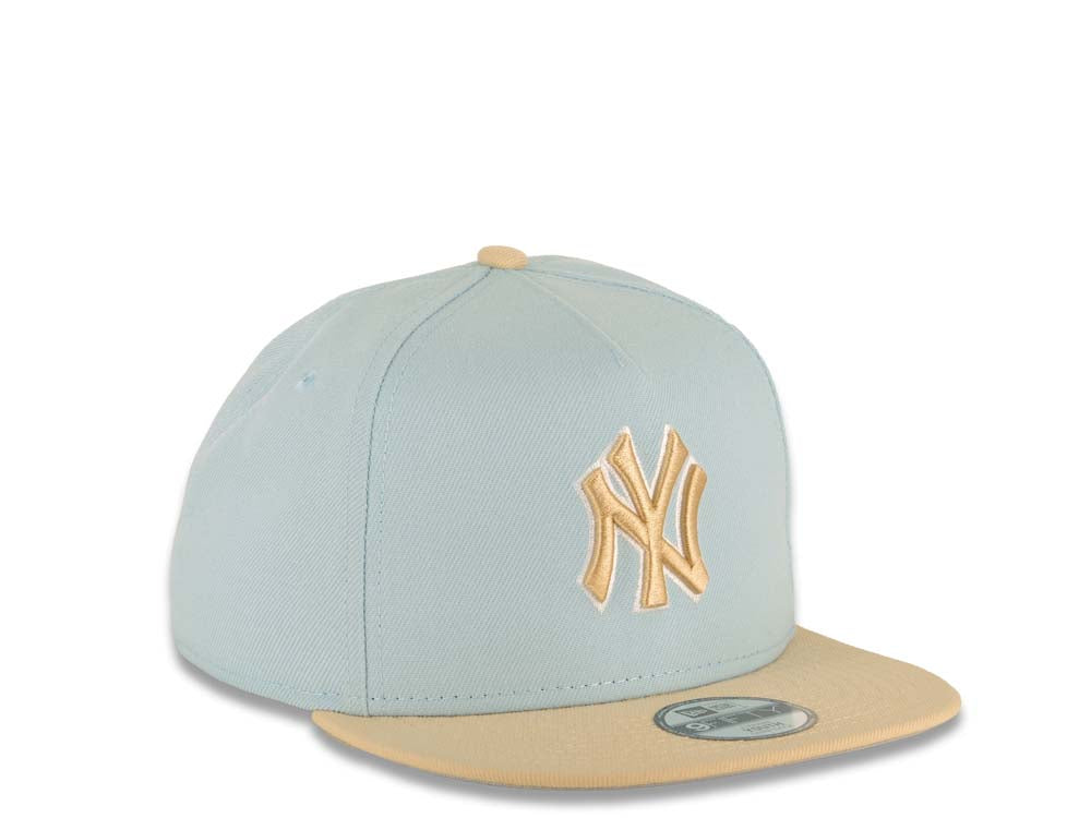 (Youth) New York Yankees New Era MLB 9FIFTY 950 Kid A-Frame Snapback Cap Hat Aqua Crown Khaki Visor Khaki/White Logo Gray UV