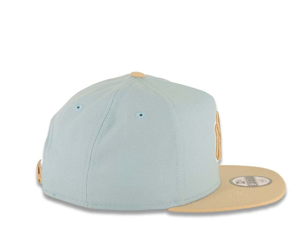 (Youth) New York Yankees New Era MLB 9FIFTY 950 Kid A-Frame Snapback Cap Hat Aqua Crown Khaki Visor Khaki/White Logo Gray UV