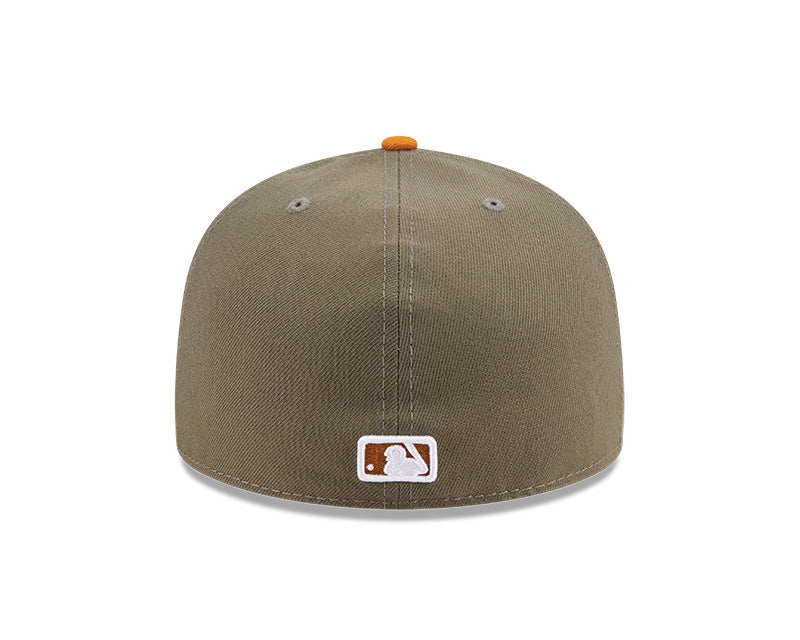 (Youth) San Diego Padres New Era MLB 59FIFTY 5950 Kid A-Frame Fitted Cap Hat Olive Green Crown Brown Visor Brown White Logo (2-Tone Color Pack)