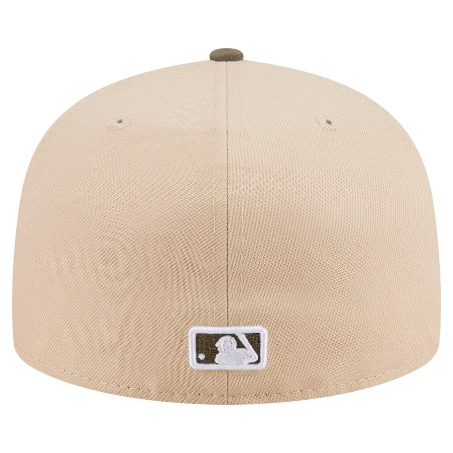 (Youth) San Diego Padres New Era MLB 59FIFTY 5950 Kid A-Frame Fitted Cap Hat Light Khaki Crown Olive Green Visor Green/White Logo (2-Tone Color Pack)