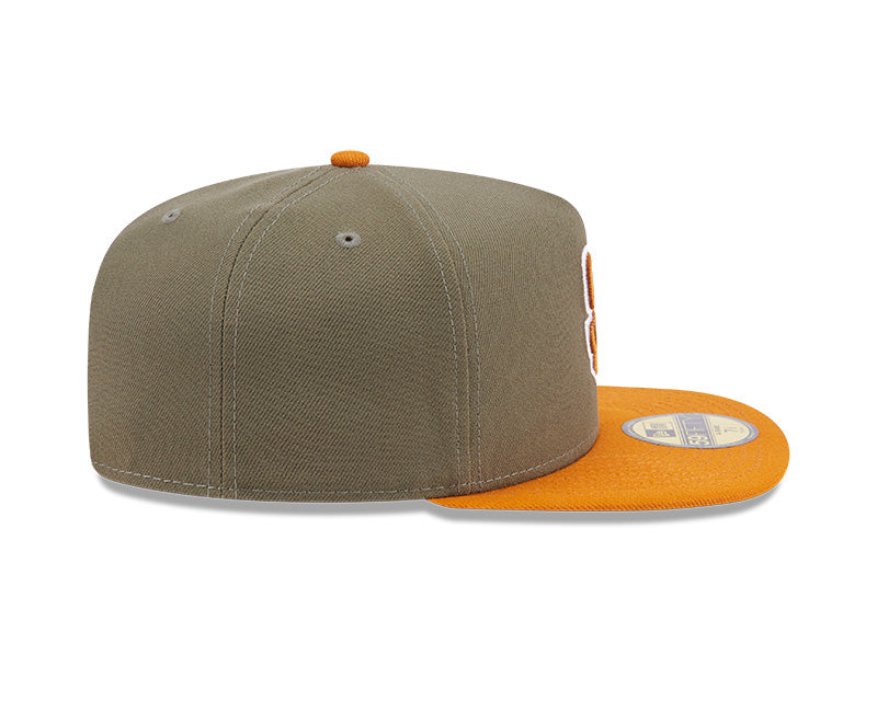 San Diego Padres New Era MLB 59FIFTY 5950 A-Frame Fitted Cap Hat Olive Green Crown Brown Visor Brown/White Logo (2-Tone Color Pack)