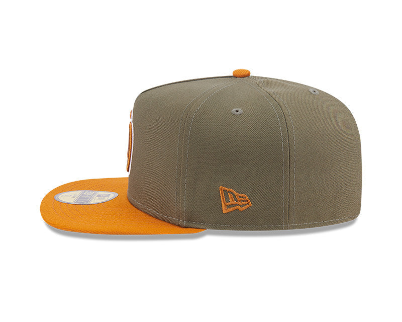 San Diego Padres New Era MLB 59FIFTY 5950 A-Frame Fitted Cap Hat Olive Green Crown Brown Visor Brown/White Logo (2-Tone Color Pack)