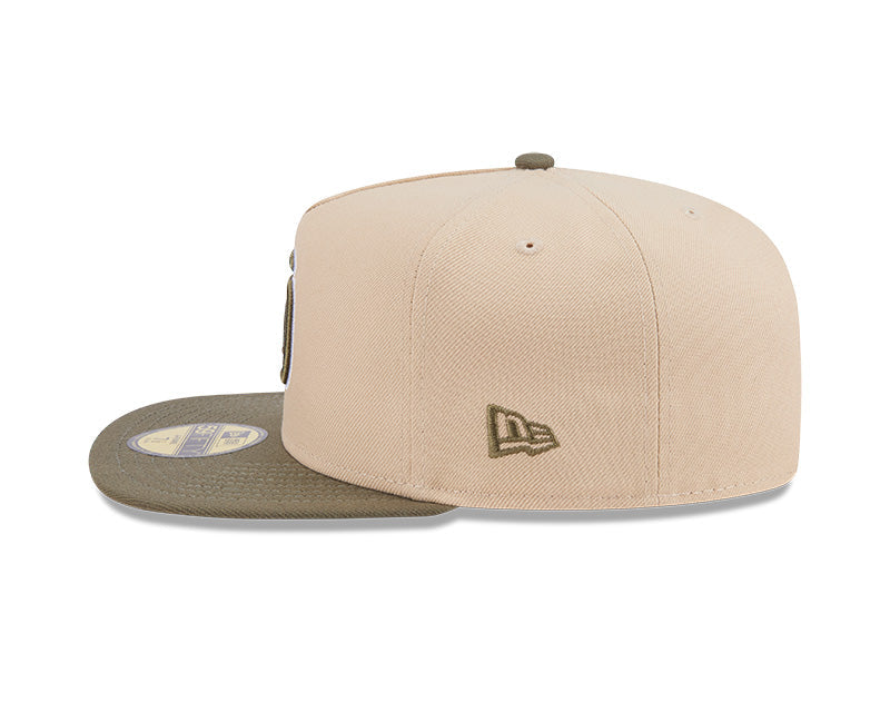 San Diego Padres New Era MLB 59FIFTY 5950 Fitted A-Frame Cap Hat Light Khaki Crown Olive Green Visor Green/White Logo (2-Tone Color Pack)
