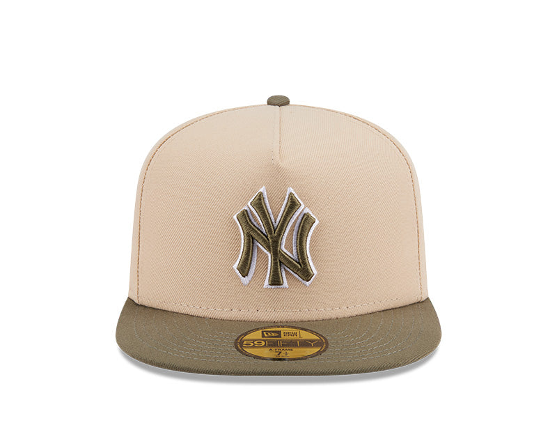 New York Yankees New Era MLB 59FIFTY 5950 Fitted A-Frame Cap Hat Light Khaki Crown Olive Green Visor Green/White Logo (2-Tone Color Pack)