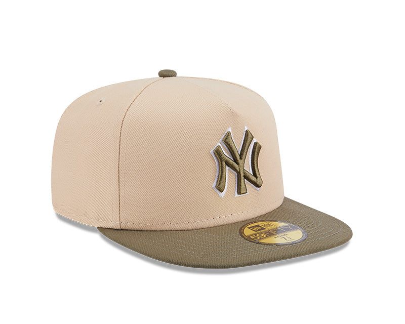 New York Yankees New Era MLB 59FIFTY 5950 Fitted A-Frame Cap Hat Light Khaki Crown Olive Green Visor Green/White Logo (2-Tone Color Pack)
