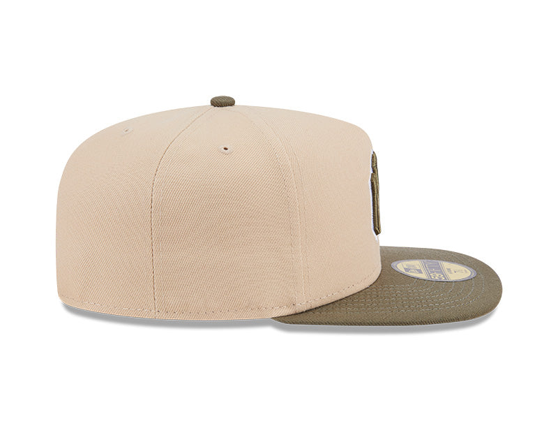New York Yankees New Era MLB 59FIFTY 5950 Fitted A-Frame Cap Hat Light Khaki Crown Olive Green Visor Green/White Logo (2-Tone Color Pack)