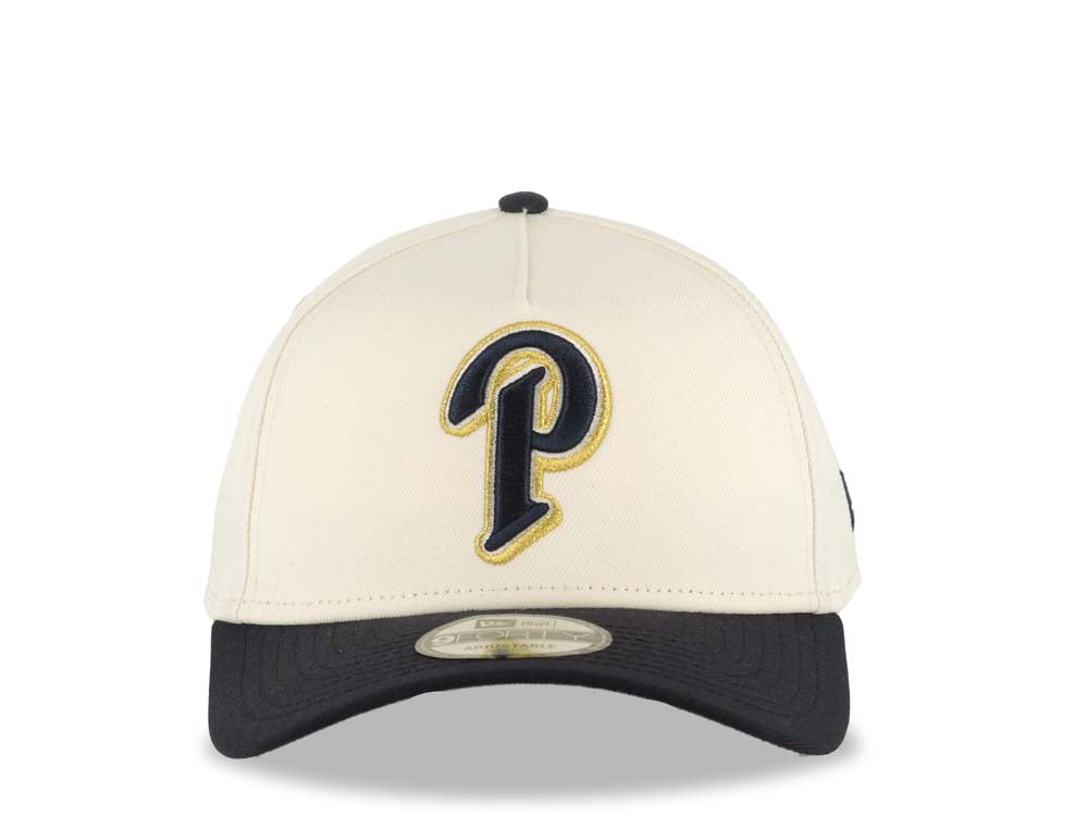 San Diego Padres New Era MLB 9FORTY 940 Adjustable A-Frame Cap Hat Cream Crown Navy Blue Visor Navy Blue/Metallic Gold Logo Gray UV
