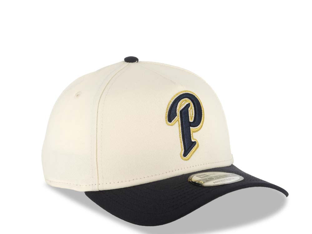 San Diego Padres New Era MLB 9FORTY 940 Adjustable A-Frame Cap Hat Cream Crown Navy Blue Visor Navy Blue/Metallic Gold Logo Gray UV