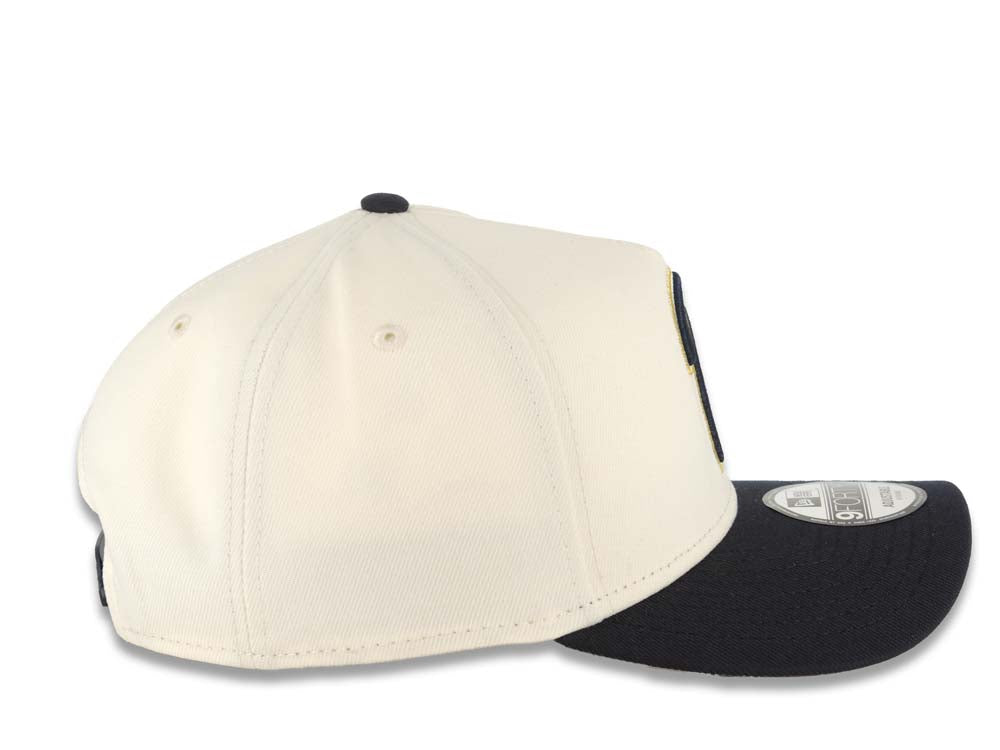 San Diego Padres New Era MLB 9FORTY 940 Adjustable A-Frame Cap Hat Cream Crown Navy Blue Visor Navy Blue/Metallic Gold Logo Gray UV