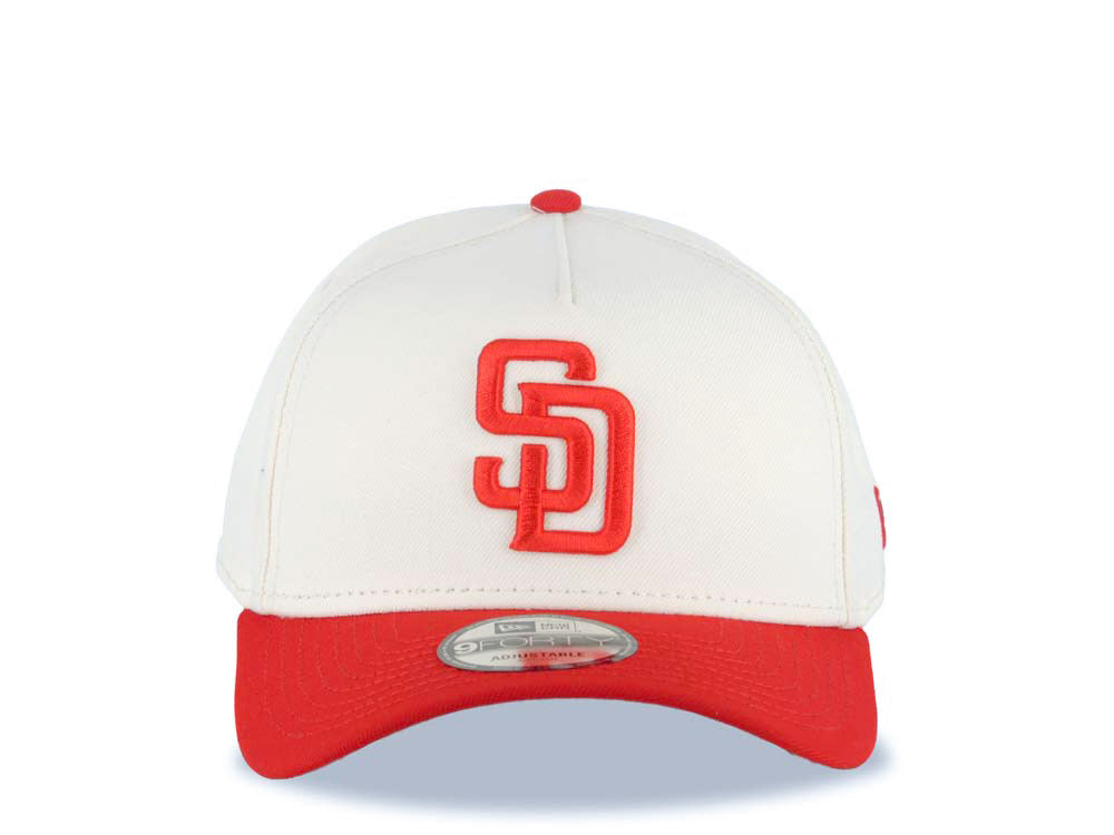 San Diego Padres New Era MLB 9FORTY 940 Adjustable A-Frame Cap Hat Cream Crown Red Visor Red Logo Gray UV