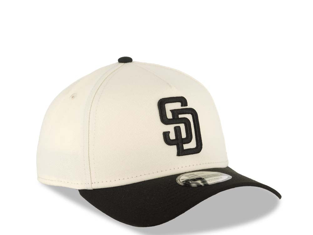San Diego Padres New Era MLB 9FORTY 940 Adjustable A-Frame Cap Hat Cream Crown Black Visor Black Logo Gray UV