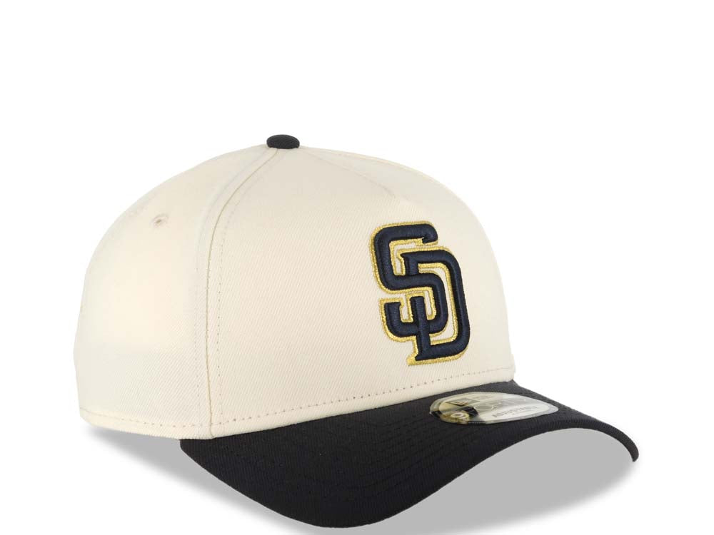 San Diego Padres New Era MLB 9FORTY 940 Adjustable A-Frame Cap Hat Cream Crown Navy Blue Visor Navy Blue/Metallic Gold Logo Gray UV