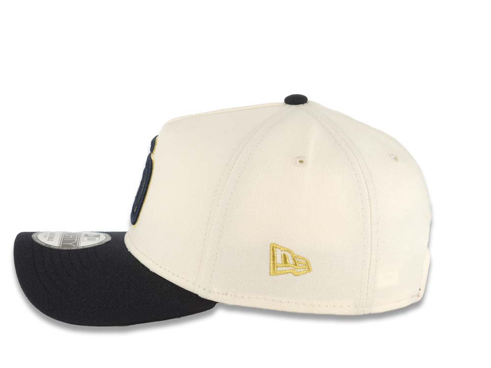 San Diego Padres New Era MLB 9FORTY 940 Adjustable A-Frame Cap Hat Cream Crown Navy Blue Visor Navy Blue/Metallic Gold Logo Gray UV
