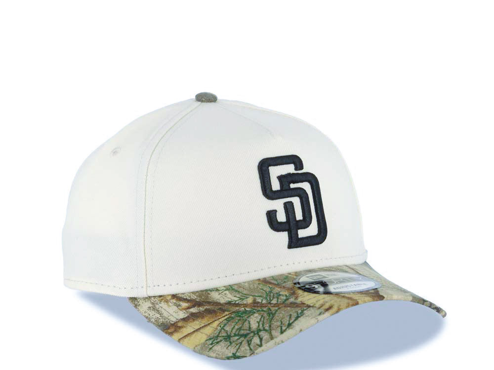 San Diego Padres New Era MLB 9FORTY 940 Adjustable A-Frame Cap Hat Cream Crown Real Tree Edge Camo Visor Black Logo