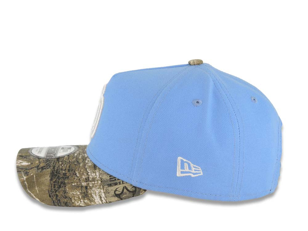 San Diego Padres New Era MLB 9FORTY 940 Adjustable A-Frame Cap Hat Sky Blue Crown Real Tree Edge Camo Visor White Logo Gray UV