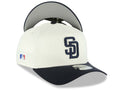 San Diego Padres New Era MLB 9FORTY 940 Adjustable A-Frame Cap Hat Cream Crown Navy Blue Visor Navy Blue Logo Batterman Batty Side Patch Gray UV