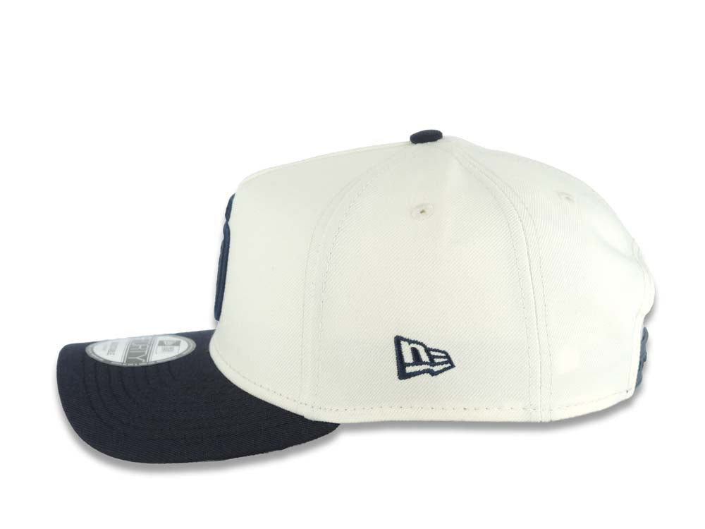 San Diego Padres New Era MLB 9FORTY 940 Adjustable A-Frame Cap Hat Cream Crown Navy Blue Visor Navy Blue Logo Batterman Batty Side Patch Gray UV