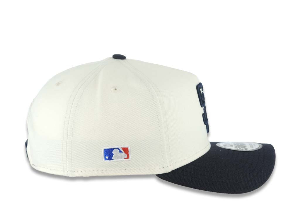 San Diego Padres New Era MLB 9FORTY 940 Adjustable A-Frame Cap Hat Cream Crown Navy Blue Visor Navy Blue Logo Batterman Batty Side Patch Gray UV