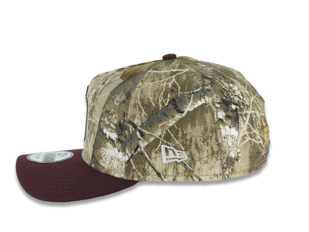 San Diego Padres New Era MLB 9FORTY 940 Adjustable A-Frame Cap Hat Real Tree Edge Camo Crown Maroon Visor White/Maroon Logo 1998 World Series Side Patch