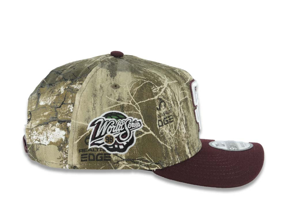 San Diego Padres New Era MLB 9FORTY 940 Adjustable A-Frame Cap Hat Real Tree Edge Camo Crown Maroon Visor White/Maroon Logo 1998 World Series Side Patch