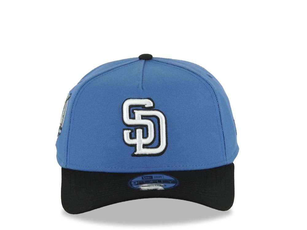 San Diego Padres New Era MLB 9FORTY 940 Adjustable A-Frame Cap Hat Blue Crown Black Visor White/Black Logo 40th Anniversary Side Patch