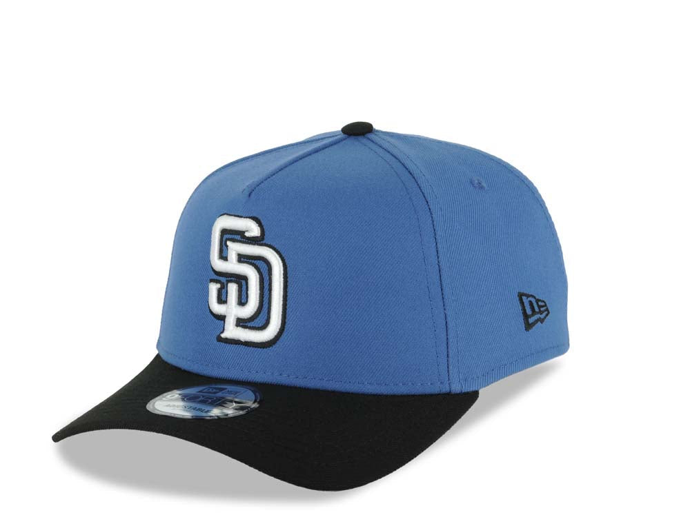 San Diego Padres New Era MLB 9FORTY 940 Adjustable A-Frame Cap Hat Blue Crown Black Visor White/Black Logo 40th Anniversary Side Patch
