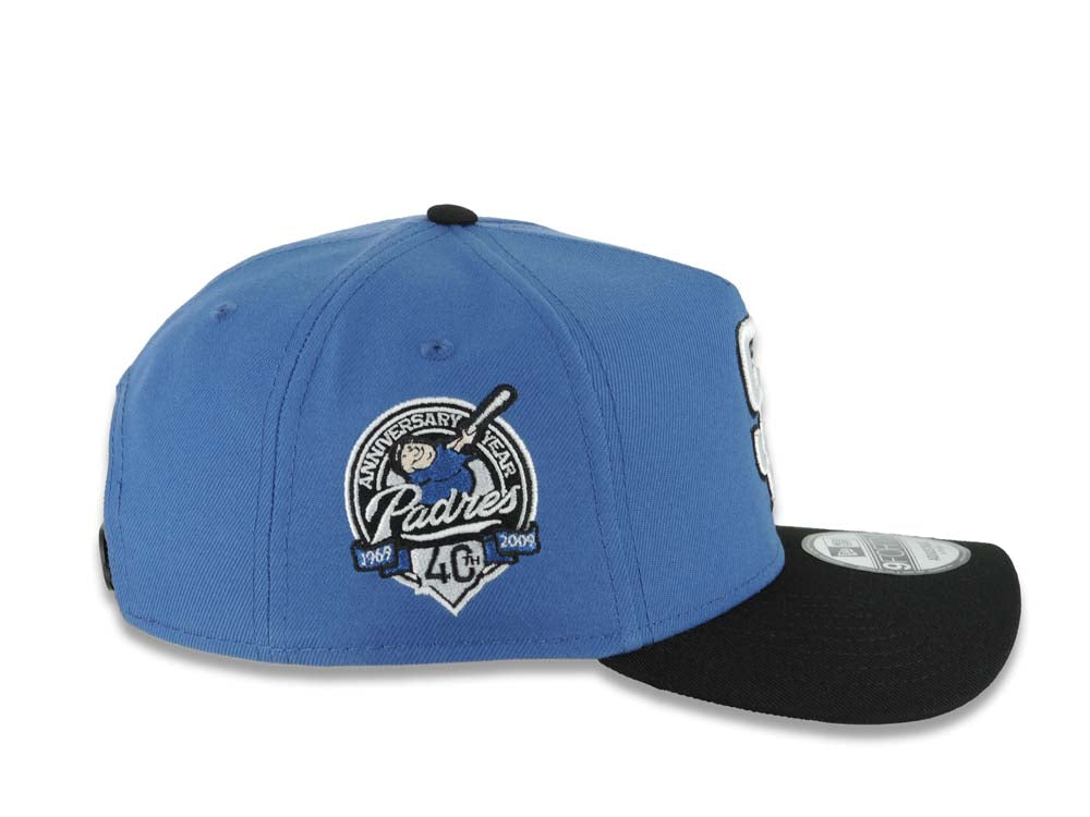 San Diego Padres New Era MLB 9FORTY 940 Adjustable A-Frame Cap Hat Blue Crown Black Visor White/Black Logo 40th Anniversary Side Patch