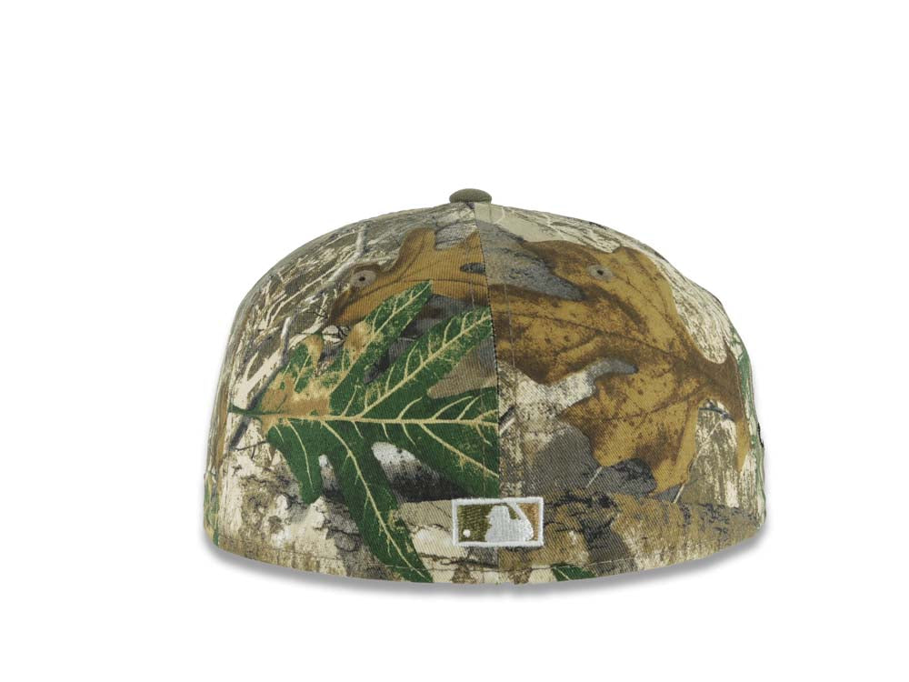 San Diego Padres New Era MLB 59FIFTY 5950 Fitted Cap Hat Real Tree Camo Crown Olive Visor White Logo 40th Anniversary Side Patch Gray UV