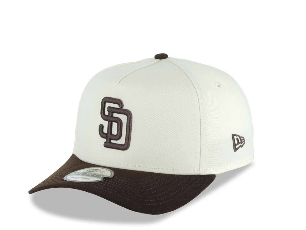 San Diego Padres New Era MLB 9FORTY 940 Adjustable A-Frame Cap Hat Cream Crown Dark Brown Visor Dark Brown Logo 1998 World Series Side Patch