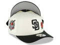 San Diego Padres New Era MLB 9FORTY 940 Adjustable A-Frame Cap Hat Cream Crown Black Visor Black Logo With Red Rose 40th Anniversary Side Patch Gray UV