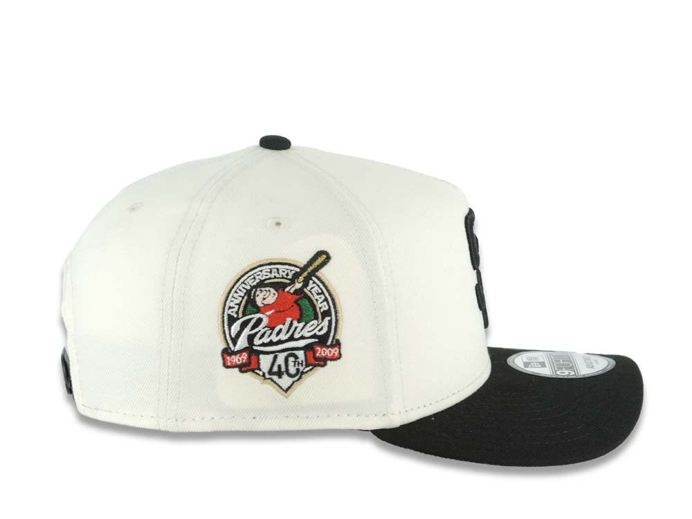 San Diego Padres New Era MLB 9FORTY 940 Adjustable A-Frame Cap Hat Cream Crown Black Visor Black Logo With Red Rose 40th Anniversary Side Patch Gray UV