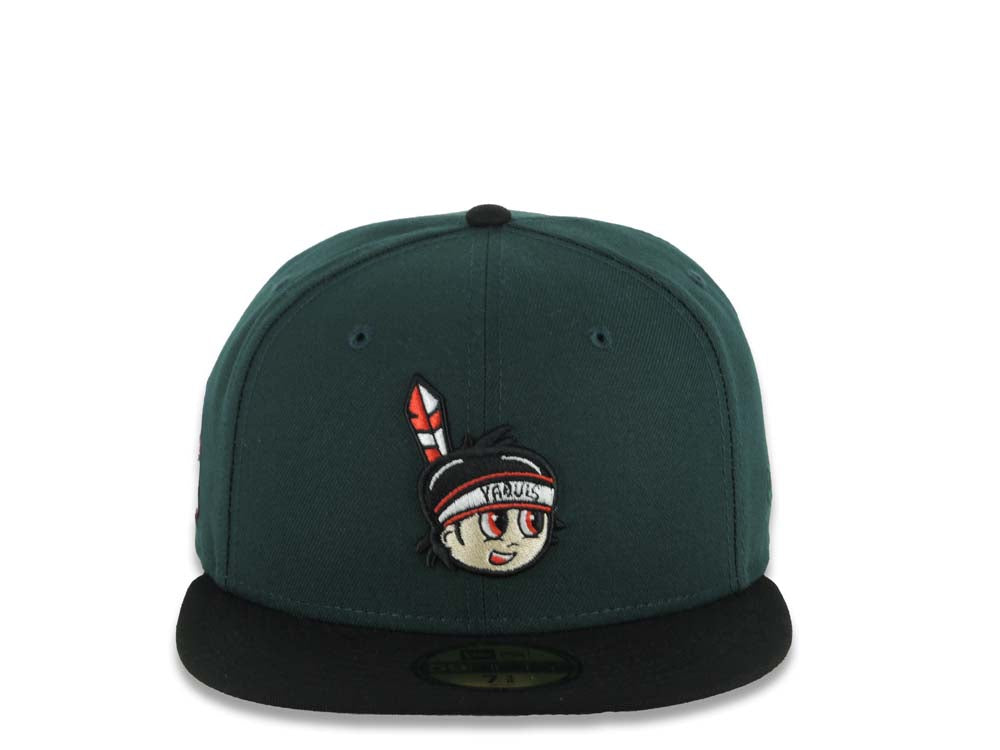 Yaquis de obregon New Era 59FIFTY 5950 Fitted Cap Hat Dark Green Crown Black Visor Team Color Logo Feather Side Patch Gray UV