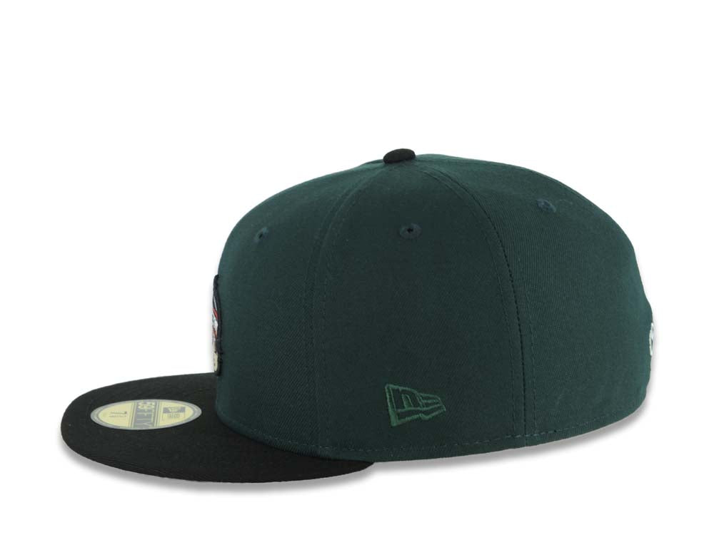 Yaquis de obregon New Era 59FIFTY 5950 Fitted Cap Hat Dark Green Crown Black Visor Team Color Logo Feather Side Patch Gray UV