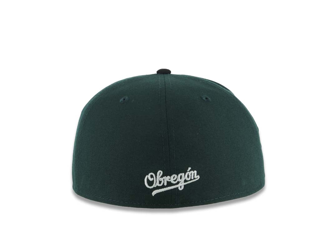 Yaquis de obregon New Era 59FIFTY 5950 Fitted Cap Hat Dark Green Crown Black Visor Team Color Logo Feather Side Patch Gray UV