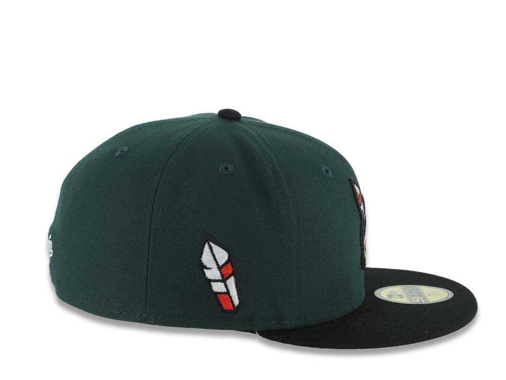 Yaquis de obregon New Era 59FIFTY 5950 Fitted Cap Hat Dark Green Crown Black Visor Team Color Logo Feather Side Patch Gray UV