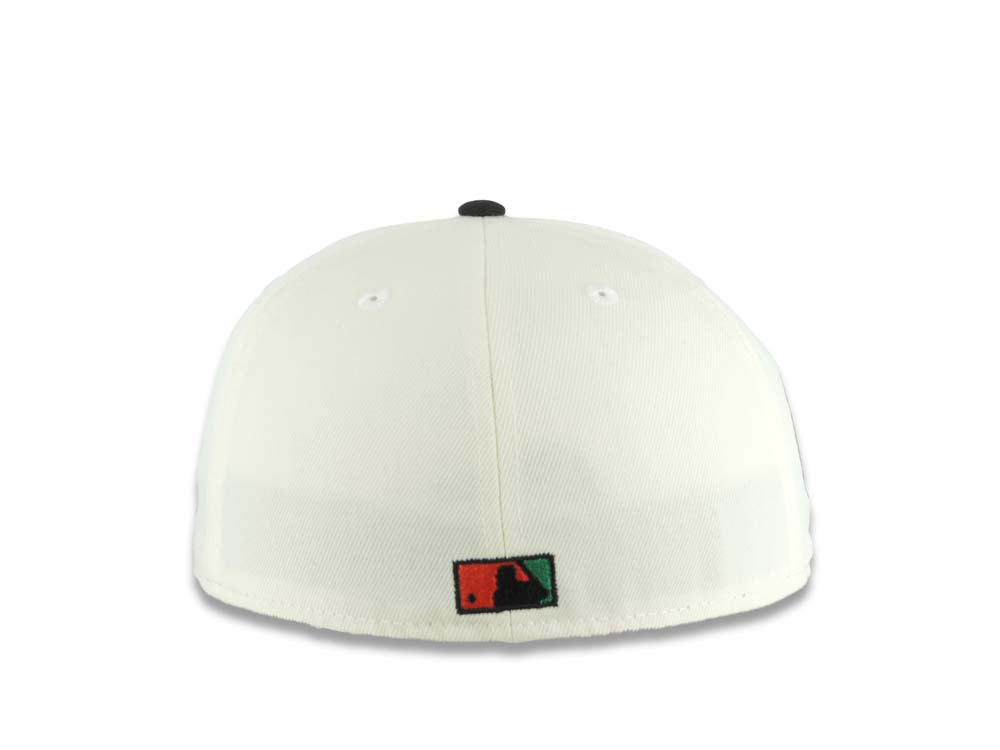 San Diego Padres New Era MLB 59FIFTY 5950 Fitted Cap Hat Cream Crown Black Visor Black Logo With Rose 40th Anniversary Side Patch Gray UV