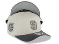 San Diego Padres New Era MLB 9FORTY 940 Adjustable A-Frame Cap Hat Stone Crown Dark Gray Visor Dark Gray Logo 40th Anniversary Side Patch Gray UV