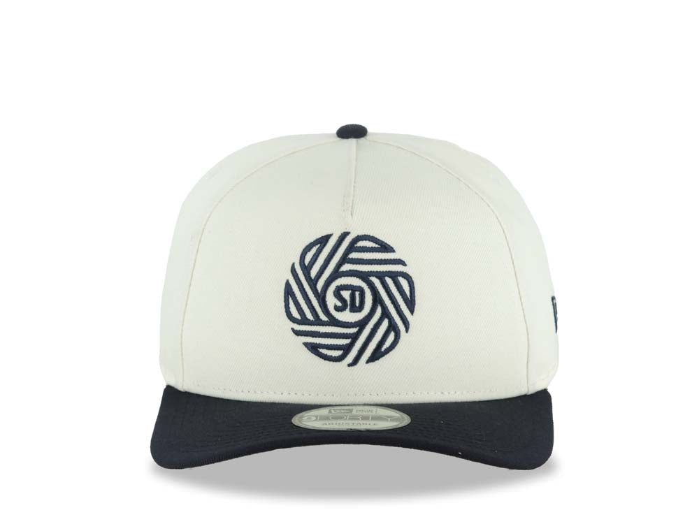 San Diego FC New Era 9FORTY 940 Adjustable A-Frame Cap Hat Cream Crown Navy Blue Visor Navy Blue Logo Gray UV