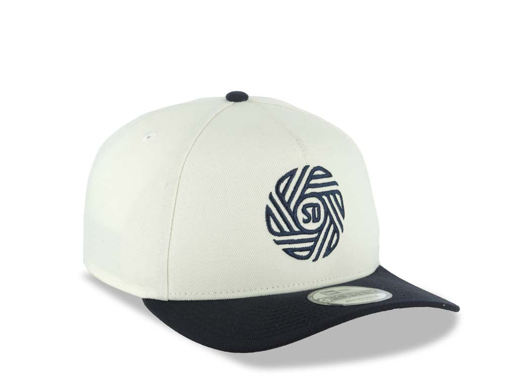 San Diego FC New Era 9FORTY 940 Adjustable A-Frame Cap Hat Cream Crown Navy Blue Visor Navy Blue Logo Gray UV