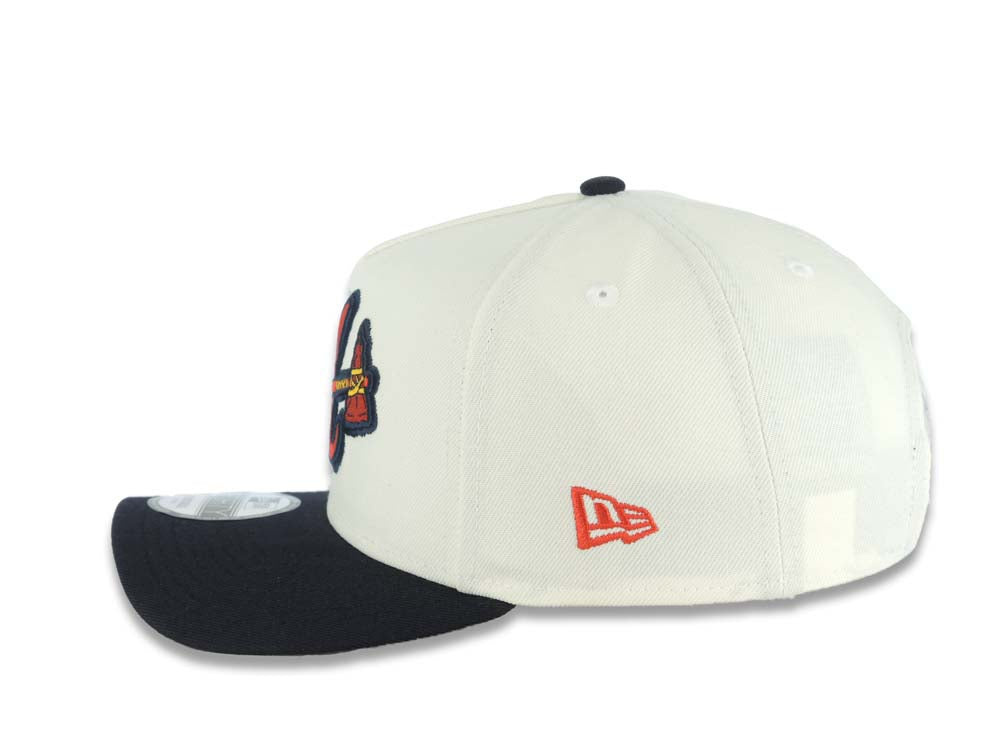 Atlanta Braves New Era MLB 9FORTY 940 Adjustable A-Frame Cap Hat Cream Crown Navy Blue Visor Team Color Axe Logo 1992 World Series Side Patch