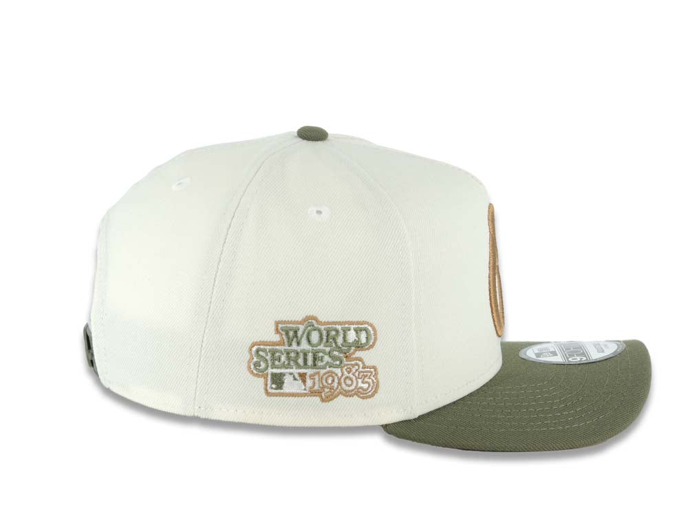 Baltimore Orioles New Era MLB 9FORTY 940 Adjustable A-Frame Cap Hat Cream Crown Olive Green Visor Brown Logo 1983 World Series Side Patch Brown UV