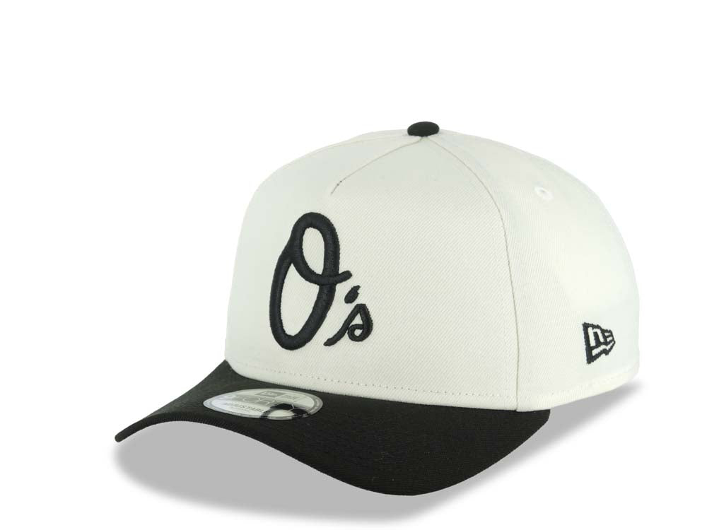 Baltimore Orioles New Era MLB 9FORTY 940 Adjustable A-Frame Cap Hat Cream Crown Black Visor Black Logo 1983 World Series Side Patch Gray UV
