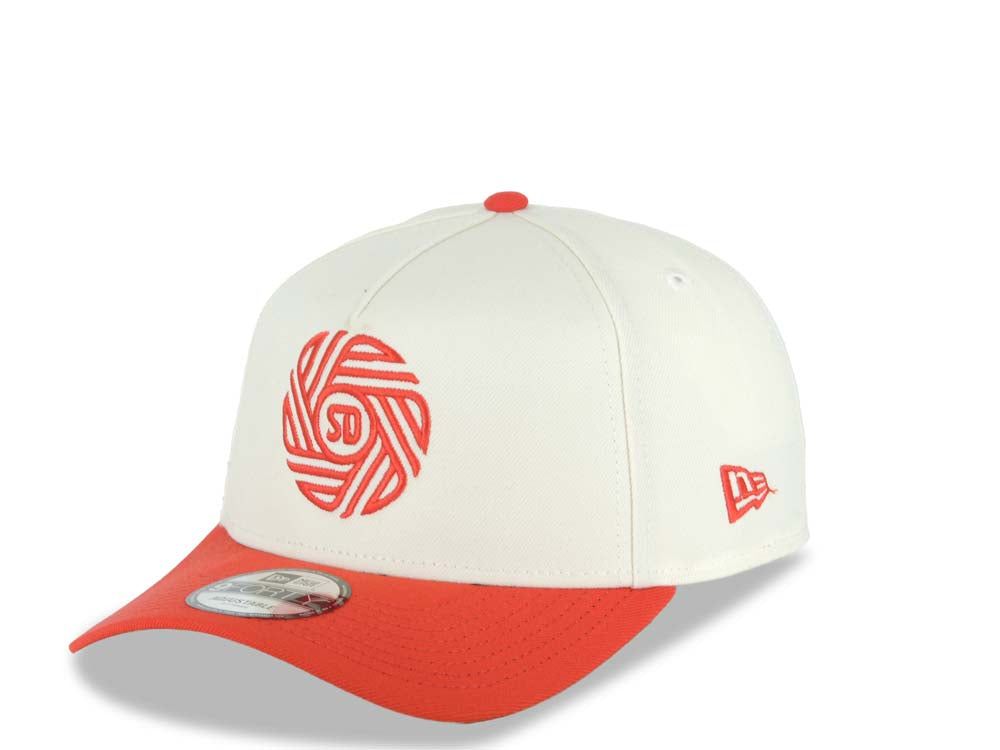 San Diego FC New Era MLS 9FORTY 940 Adjustable A-Frame Cap Hat Cream Crown Red Visor Red Logo Gray UV Gray UV