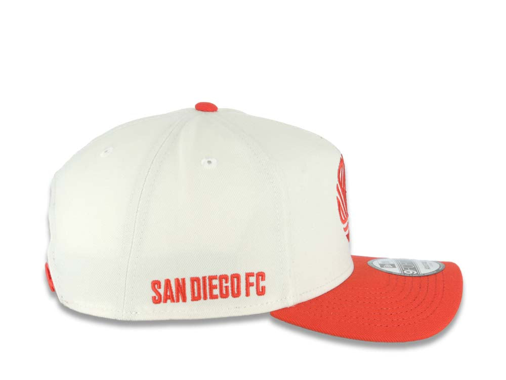 San Diego FC New Era MLS 9FORTY 940 Adjustable A-Frame Cap Hat Cream Crown Red Visor Red Logo Gray UV Gray UV