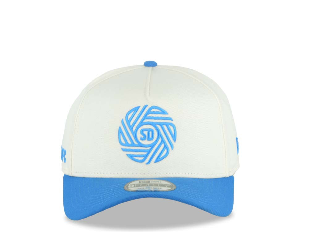 San Diego FC New Era MLS 9FORTY 940 Adjustable A-Frame Cap Hat Cream Crown Light Blue Visor Light Blue Logo Gray UV Gray UV