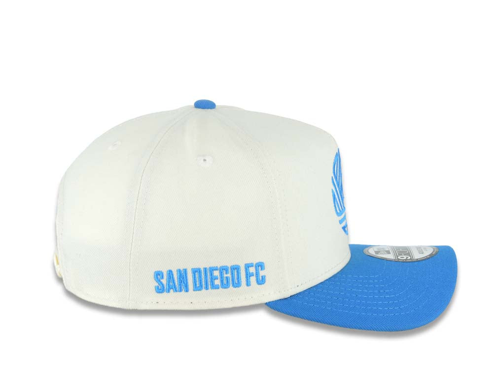 San Diego FC New Era MLS 9FORTY 940 Adjustable A-Frame Cap Hat Cream Crown Light Blue Visor Light Blue Logo Gray UV Gray UV