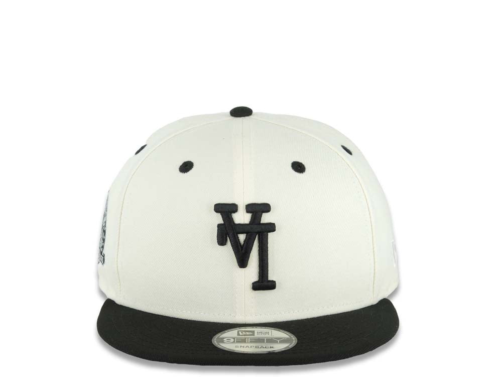 Los Angeles Dodgers New Era MLB 9FIFTY 950 Snapback Cap Hat Cream Crown Black Visor Black Upside Down Logo 60th Anniversary Side Patch