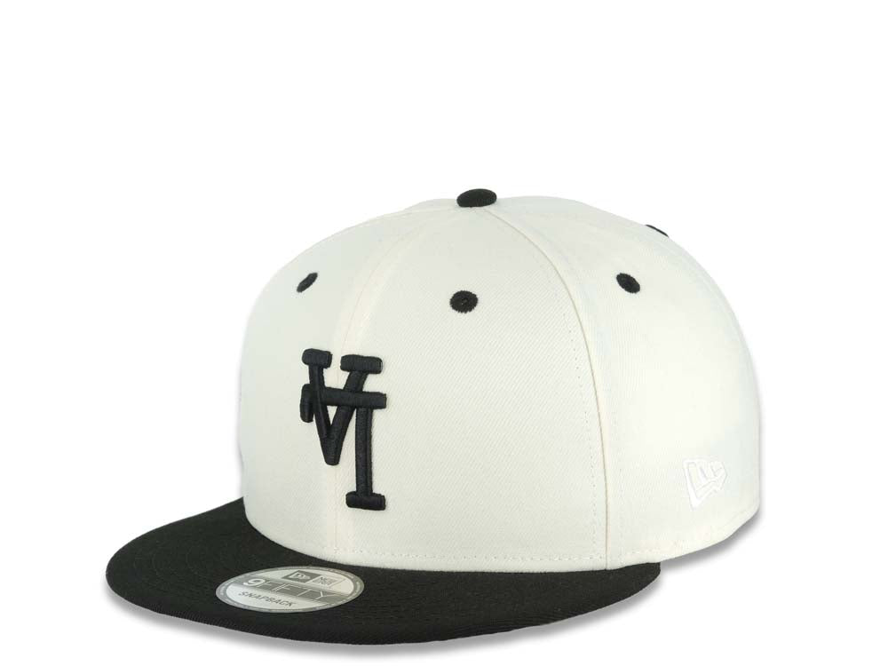 Los Angeles Dodgers New Era MLB 9FIFTY 950 Snapback Cap Hat Cream Crown Black Visor Black Upside Down Logo 60th Anniversary Side Patch