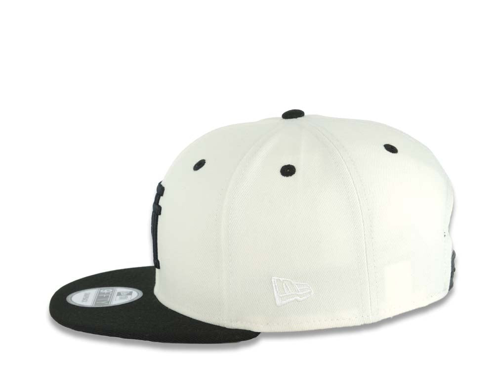 Los Angeles Dodgers New Era MLB 9FIFTY 950 Snapback Cap Hat Cream Crown Black Visor Black Upside Down Logo 60th Anniversary Side Patch
